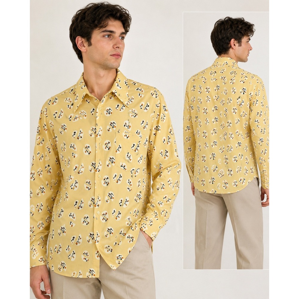 Vtg Christian Dior Jordan Marsh Men M Beige Pointed Collar Button Up Dress Shirt